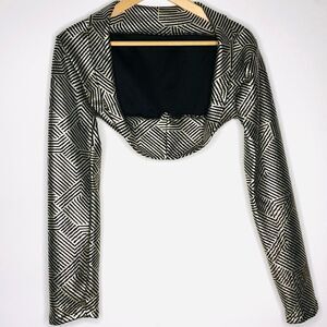 Long-Sleeve Shrug, Shiny Black & Gold